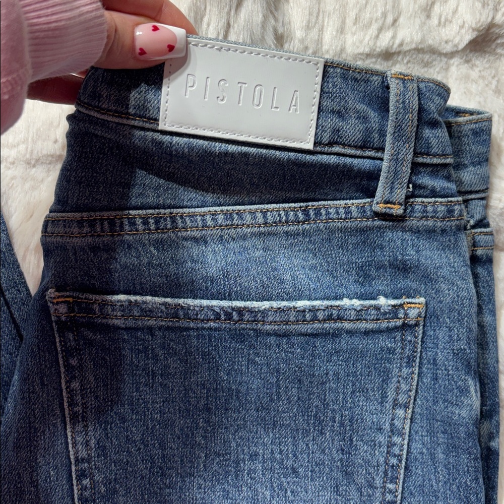 Pistola Colleen High Rise Split Hem Flare Jeans Size 30 Medium Wash LA Denim - Picture 3 of 5